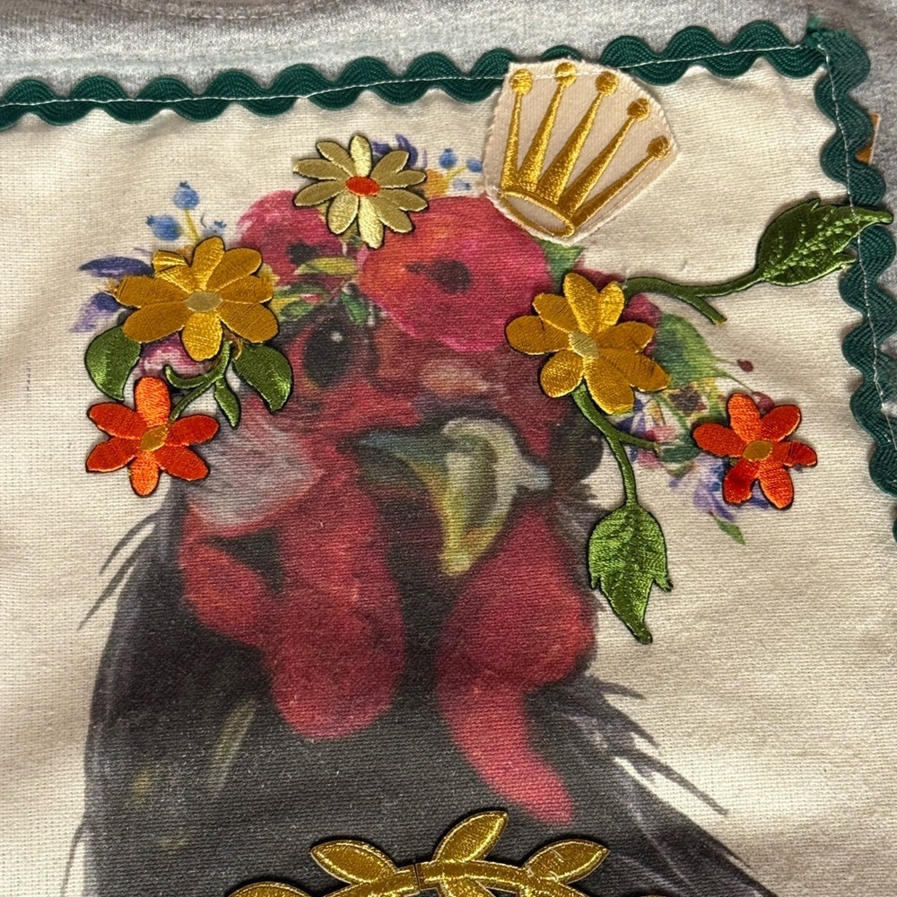 Handcrafted Upcycled Gray Cropped Novelty Appliqué Sweatshirt Rooster Graphic L - Picture 8 of 10